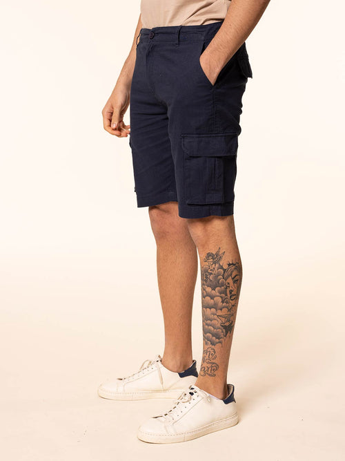 Bermuda lino cotone con tasconi|Colore:Blu