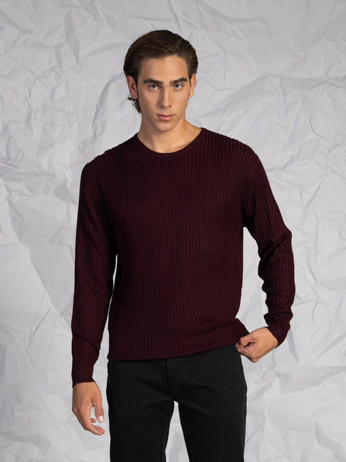 Maglia girocollo treccia|Colore:Bordeaux