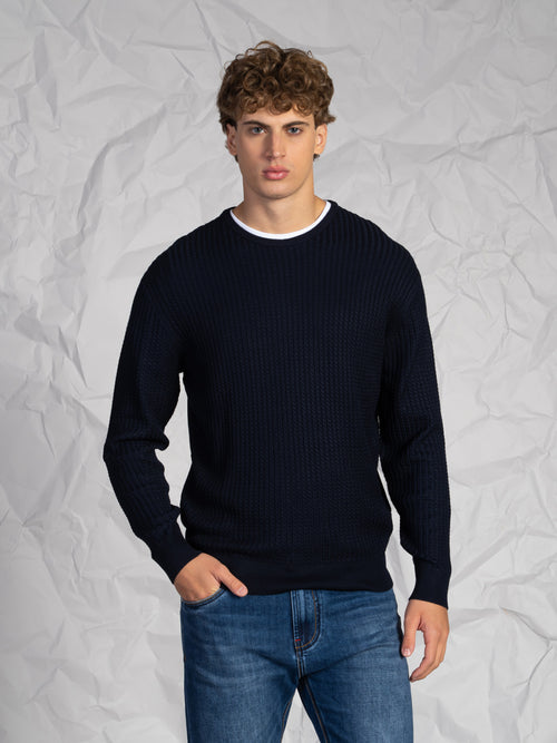 Maglia girocollo treccia|Colore:Blu