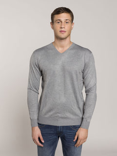 Maglia scollo a V lavorazione liscia|Colore:Grigio medio