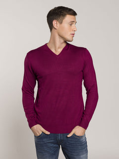 Maglia scollo a V lavorazione liscia|Colore:Bordeaux