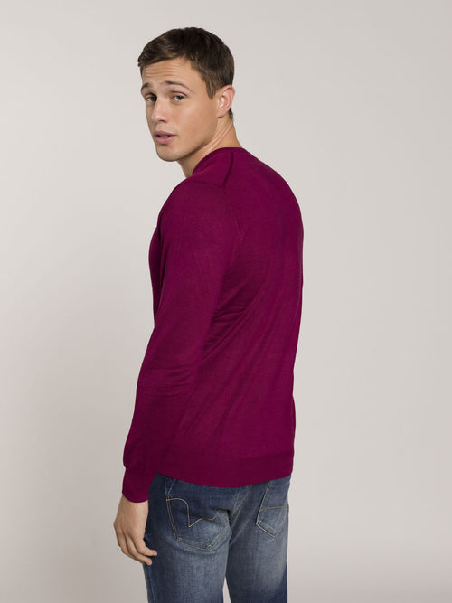 Maglia scollo a V lavorazione liscia|Colore:Bordeaux