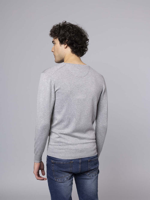 Maglia scollo a V lavorazione liscia|Colore:Grigio chiaro