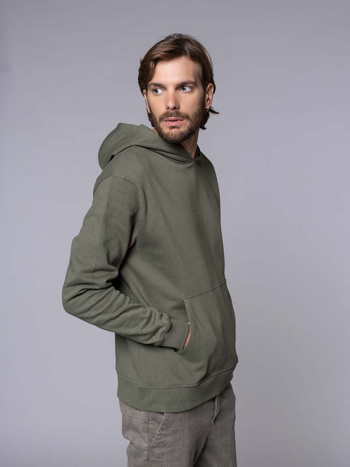 Felpa con cappuccio tasca marsupio|Colore:Verde militare