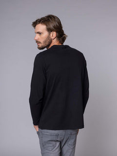 T-Shirt manica lunga stampa square|Colore:Nero