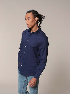 Camicia lino cotone|Colore:Blu