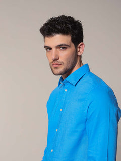 Camicia lino cotone|Colore:Royal/blu
