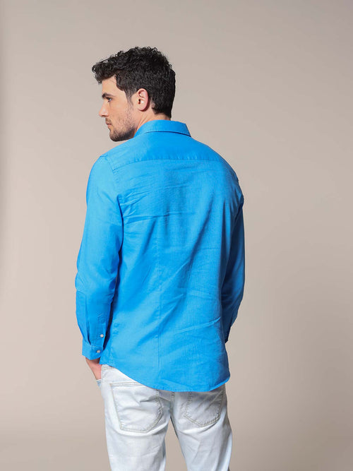 Camicia lino cotone|Colore:Royal/blu