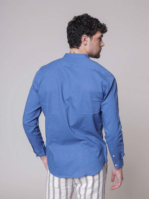 Camicia coreana lino cotone|Colore:Bluette