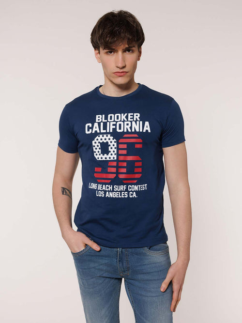 T-Shirt stampa California|Colore:Blu