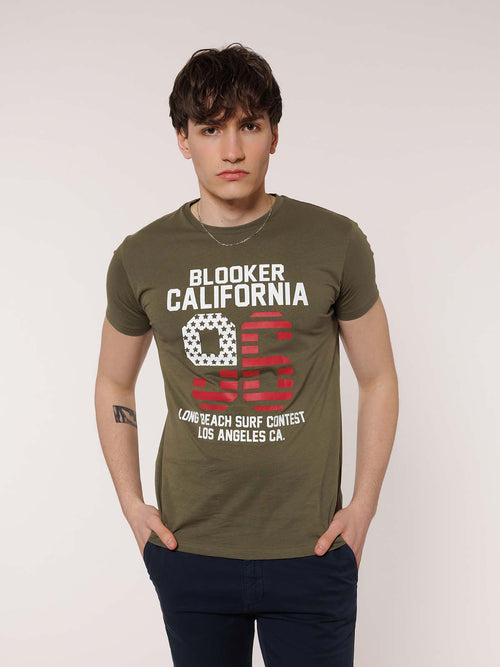 T-Shirt stampa California|Colore:Verde militare