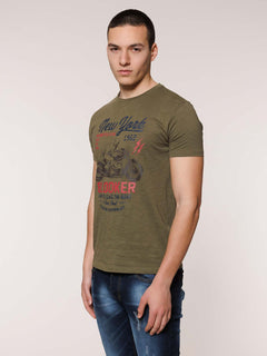 T-Shirt stampa New York|Colore:Verde militare
