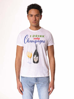 T-Shirt stampa champagne|Colore:Bianco