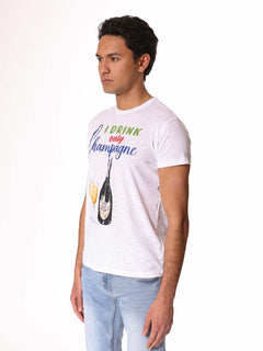 T-Shirt stampa champagne|Colore:Bianco