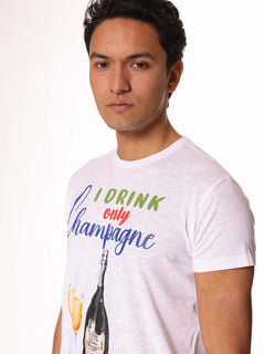 T-Shirt stampa champagne|Colore:Bianco