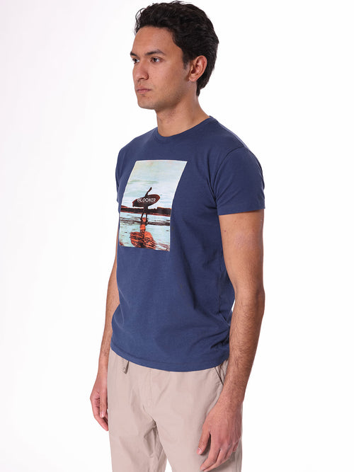 T-Shirt stampa surfer|Colore:Blu