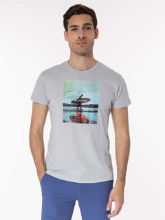 T-Shirt stampa surfer|Colore:Perla