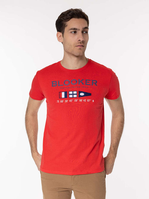 T-Shirt stampa e ricamo flag|Colore:Rosso