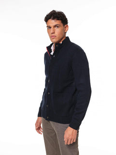 Cardigan con bottoni e zip|Colore:Blu