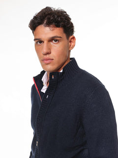 Cardigan con bottoni e zip|Colore:Blu