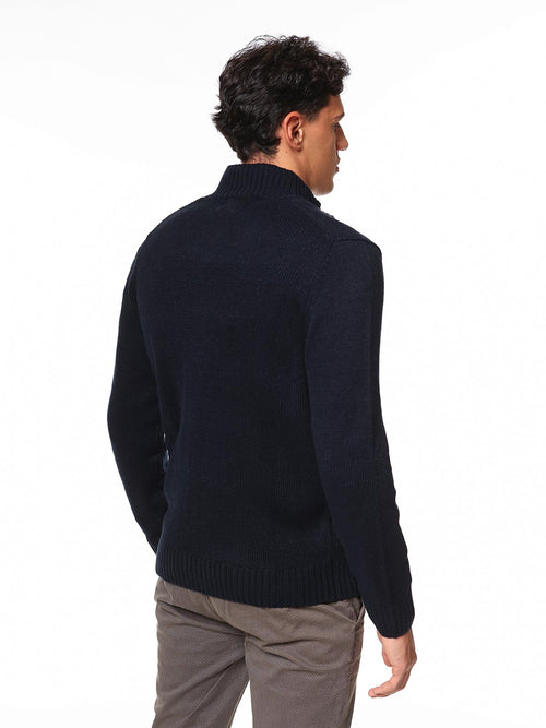 Cardigan con bottoni e zip|Colore:Blu