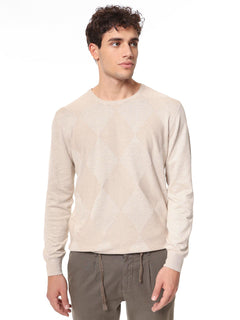 Maglia girocollo lavorazione intarsio|Colore:Beige melange