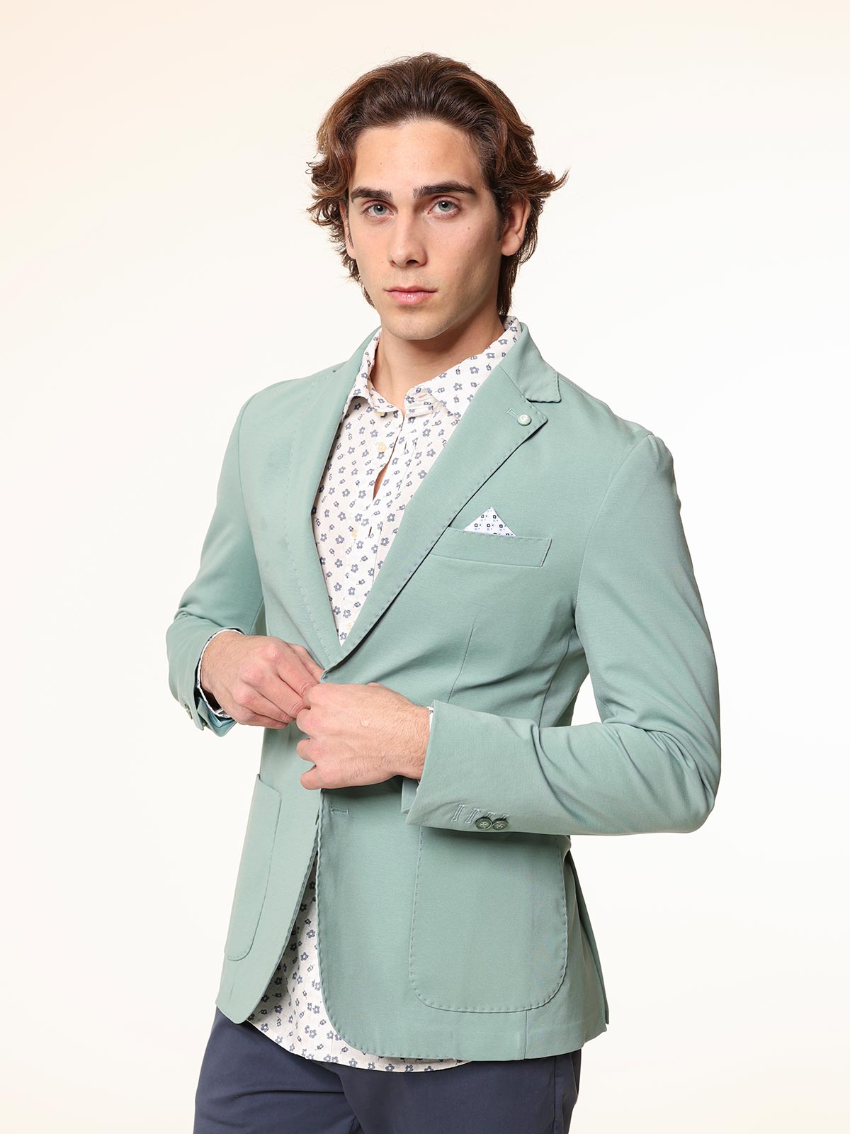 Giacca con bordi impuntura|Colore:Verde