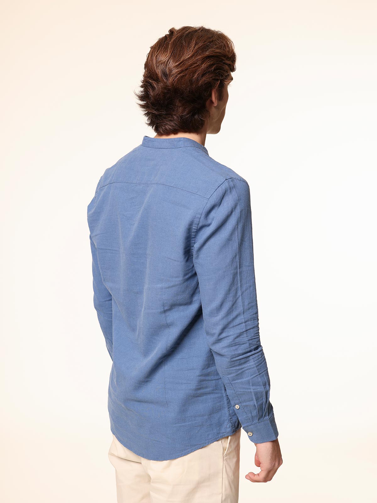 Camicia in lino collo coreana|Colore:Denim