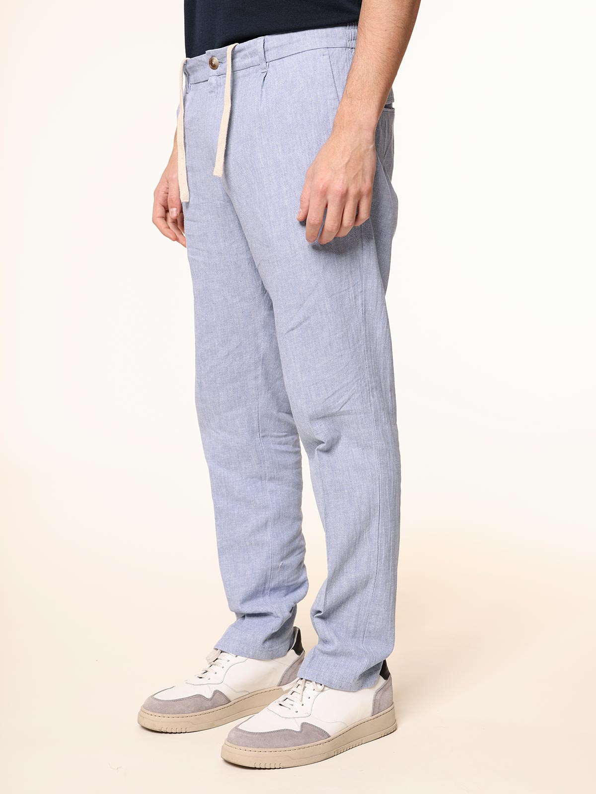 Pantaloni in misto lino|Colore:Celeste