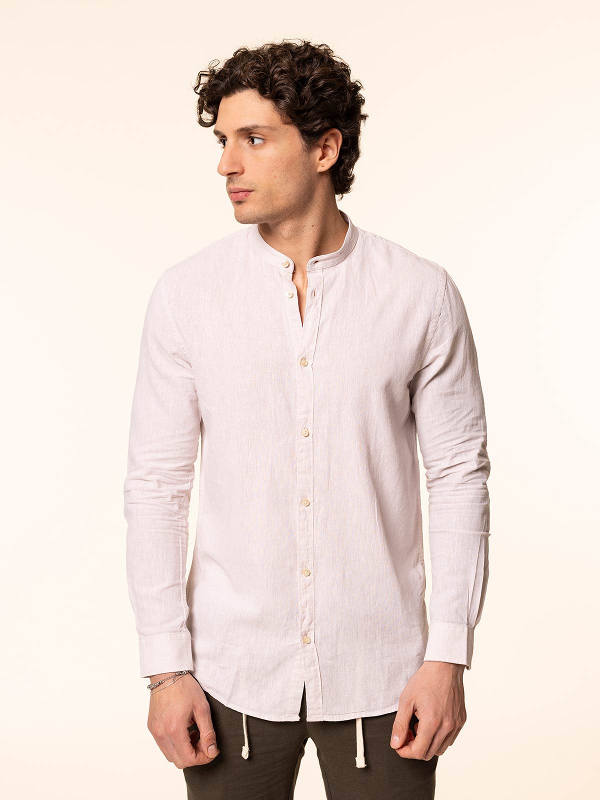 Camicia in lino collo coreana|Colore:Ecru