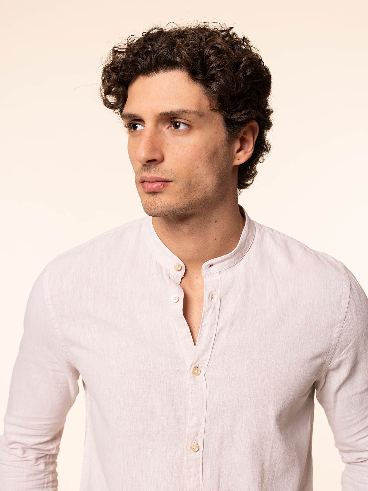 Camicia in lino collo coreana|Colore:Ecru