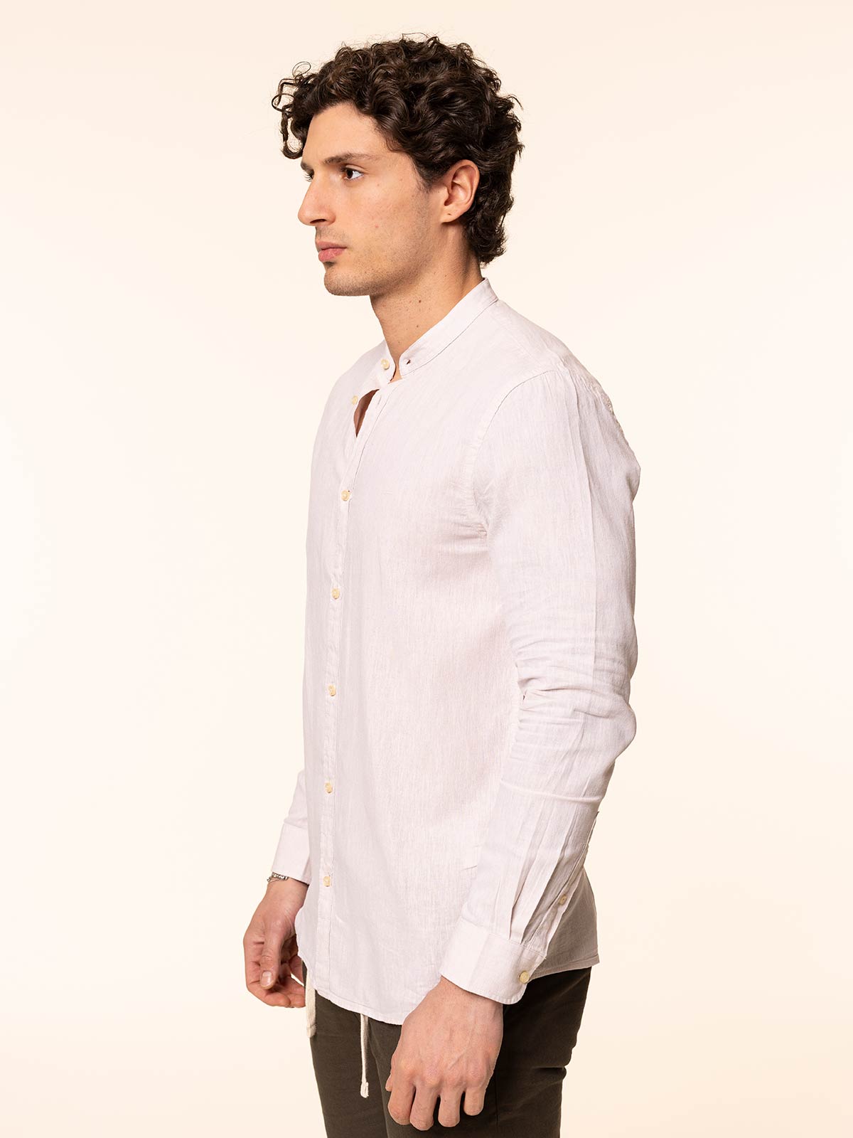 Camicia in lino collo coreana|Colore:Ecru