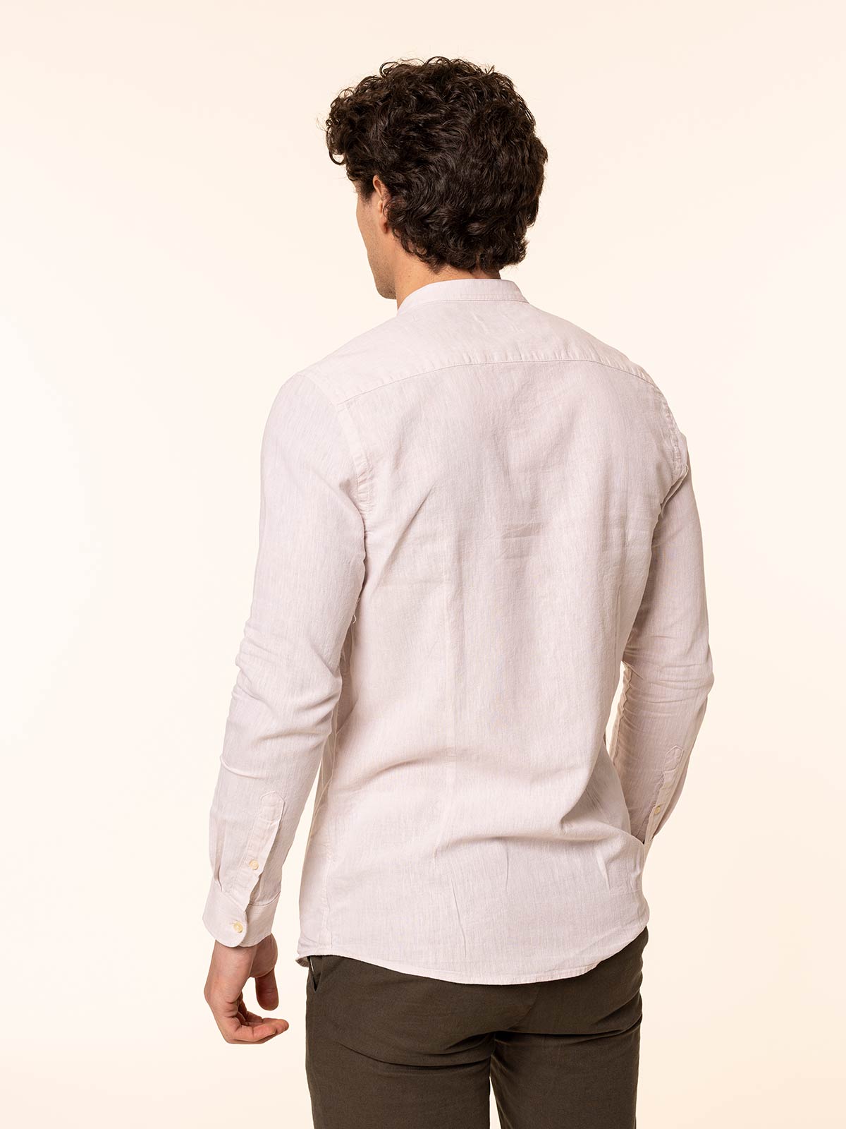 Camicia in lino collo coreana|Colore:Ecru