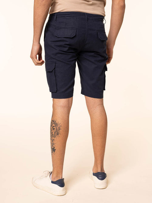 Bermuda lino cotone con tasconi|Colore:Blu