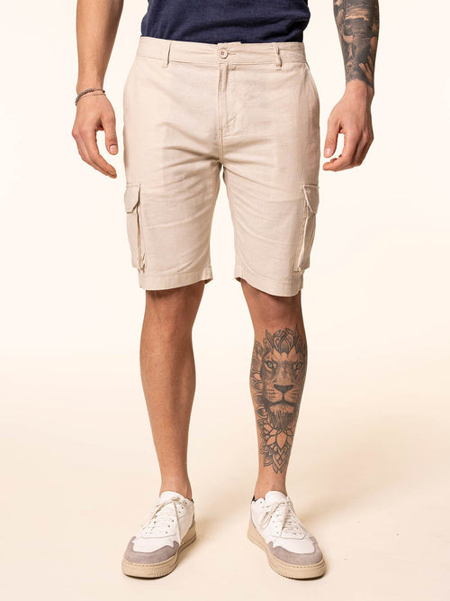 Bermuda lino cotone con tasconi|Colore:Sabbia