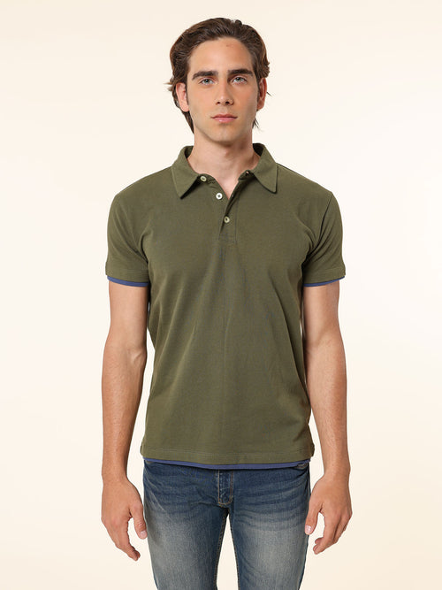 Polo Piquet bordi contrasto|Colore:Verde militare