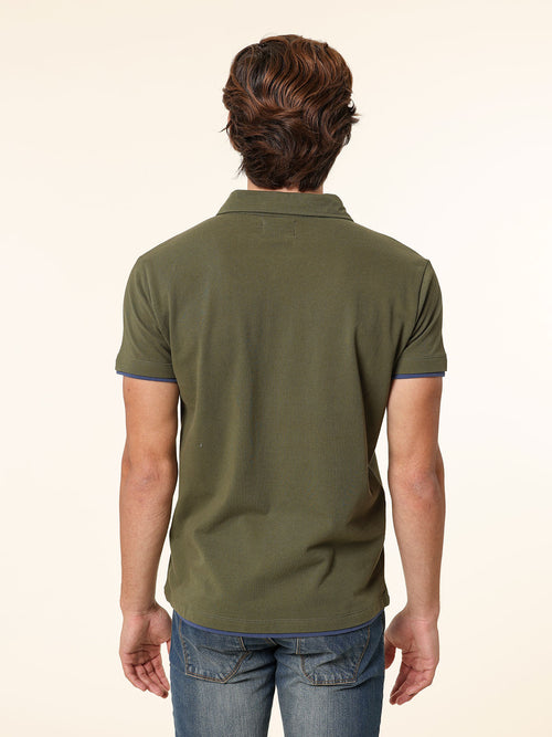 Polo Piquet bordi contrasto|Colore:Verde militare