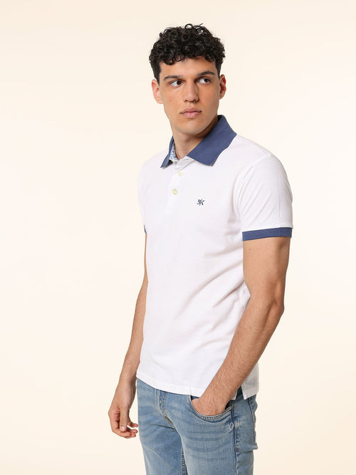 Polo Piquet collo contrasto|Colore:Bianco