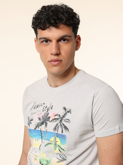 T-Shirt in cotone con stampa|Colore:Perla