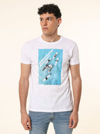 T-Shirt cotone fiammato con stampa|Colore:Bianco
