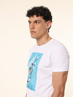 T-Shirt cotone fiammato con stampa|Colore:Bianco