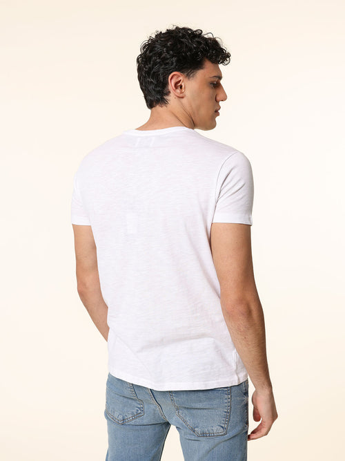 T-Shirt cotone fiammato con stampa|Colore:Bianco