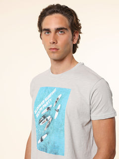 T-Shirt cotone fiammato con stampa|Colore:Perla