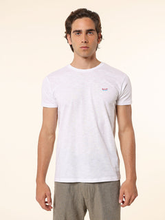 T-Shirt cotone fiammato con stampa|Colore:Bianco