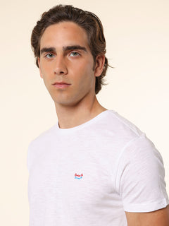 T-Shirt cotone fiammato con stampa|Colore:Bianco