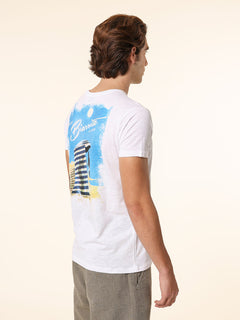 T-Shirt cotone fiammato con stampa|Colore:Bianco