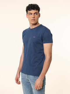 T-Shirt cotone fiammato con stampa|Colore:Blu