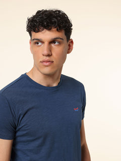 T-Shirt cotone fiammato con stampa|Colore:Blu