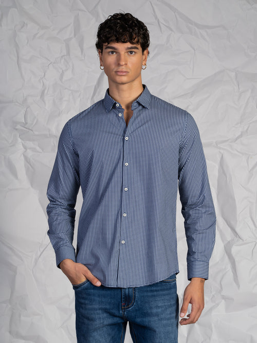 Camicia microfantasia blu|Colore:Fantasia 2