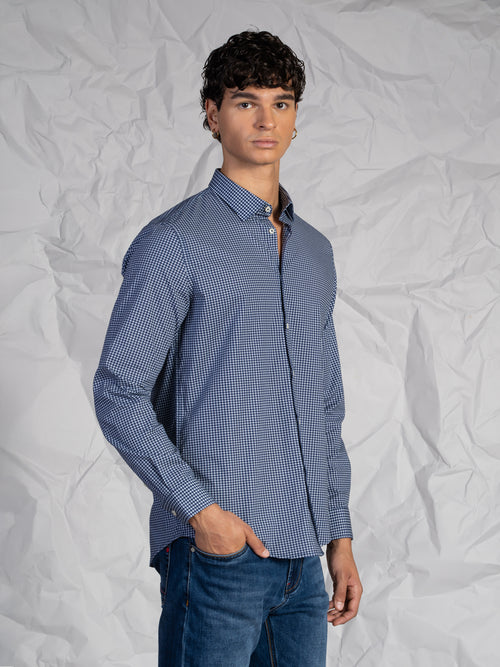 Camicia microfantasia blu|Colore:Fantasia 2
